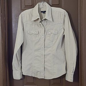 Gap beige corduroy snap front long sleeve shirt